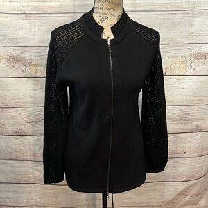 Barbara Wells Studio Cardigan Sweater Lightweight Open Mesh Sleeves Zipper XS